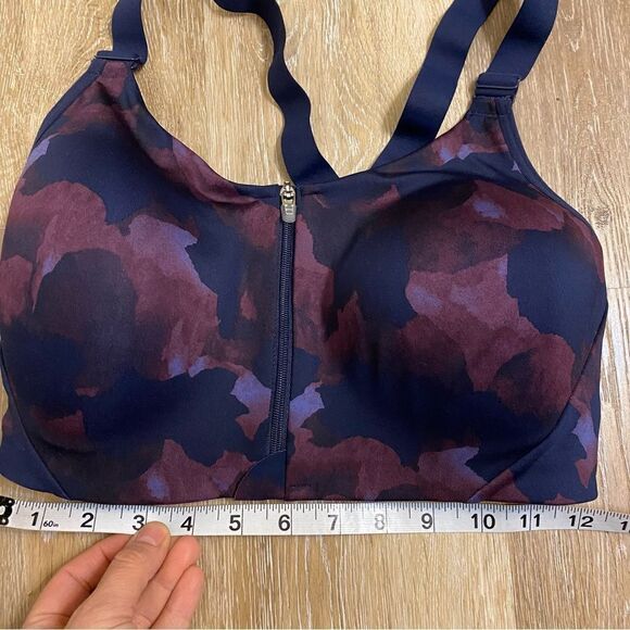 All in motion zip front high impact sports bra blue purple water color 36D - Picture 3 of 7